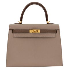 Hermès 25cm Kelly HSS Etoupe/ Gris Tourterelle Chevrè Brushed Gold Hardware