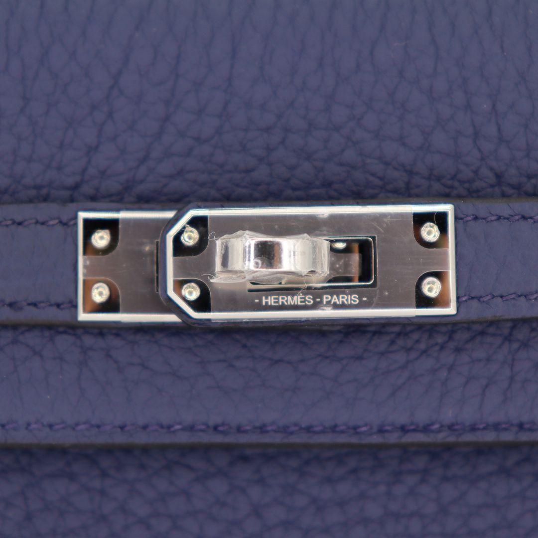 Hermès 25cm Kelly Retourne Bleu Navy Togo Leather Palladium Hardware For Sale 1