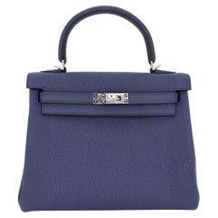 Hermès 25cm Kelly Retourne Bleu Navy Togo Pelle Palladium Hardware
