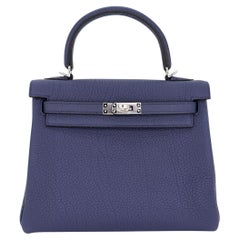 Hermès 25cm Kelly Retourne Bleu Navy Togo Leather Palladium Hardware