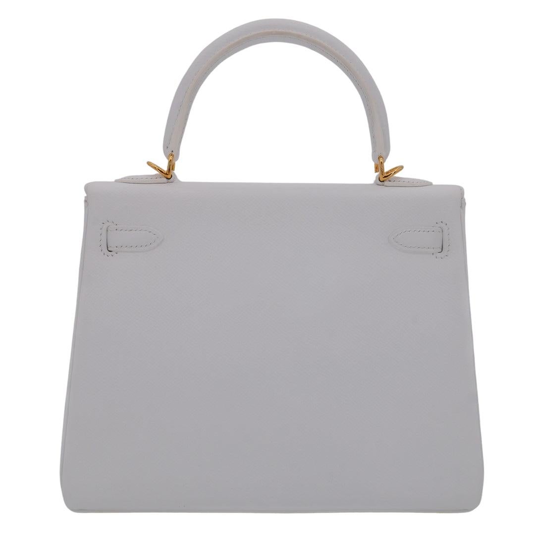 Gray Hermès 25cm Kelly Retourne White Epsom Leather Gold Hardware