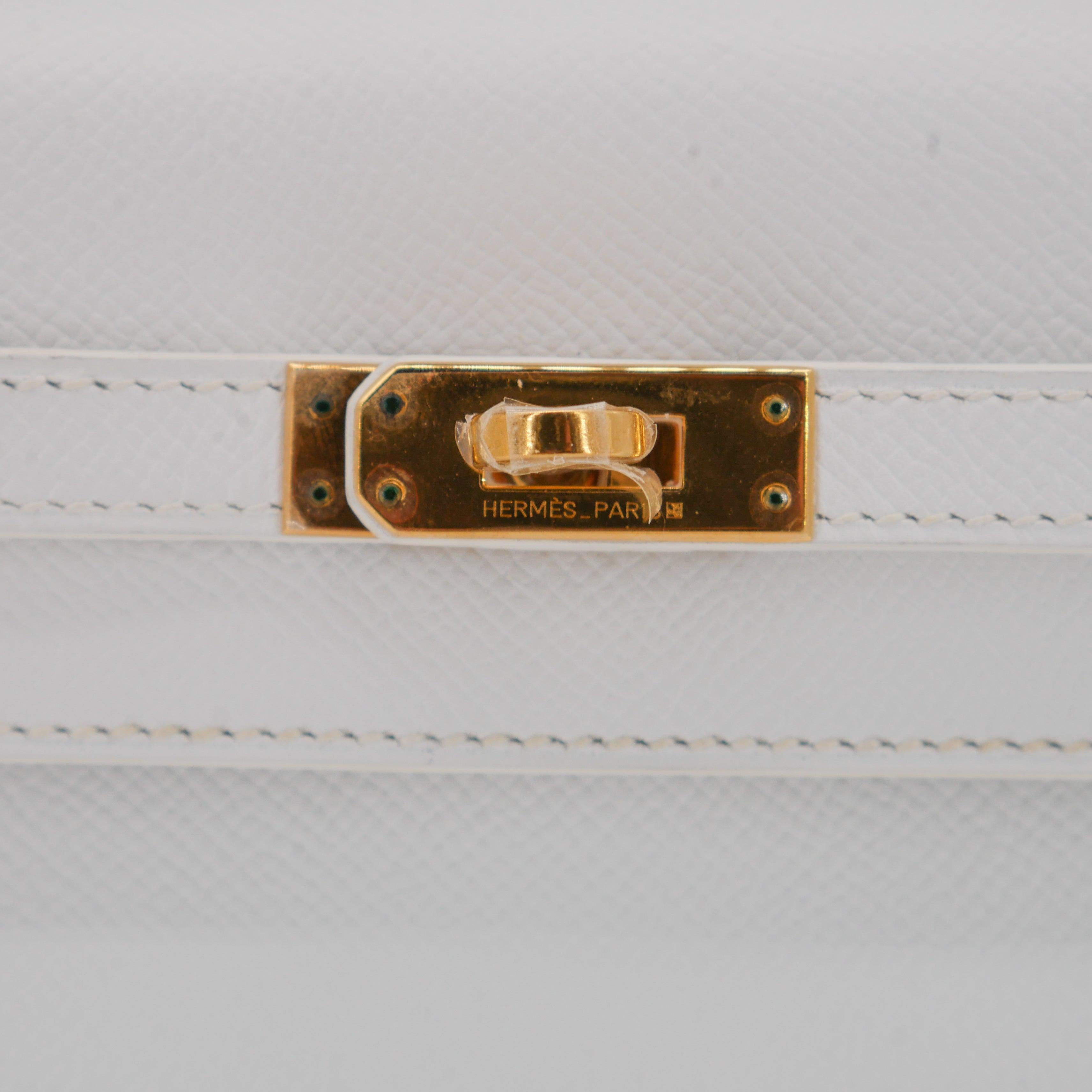 Women's Hermès 25cm Kelly Retourne White Epsom Leather Gold Hardware