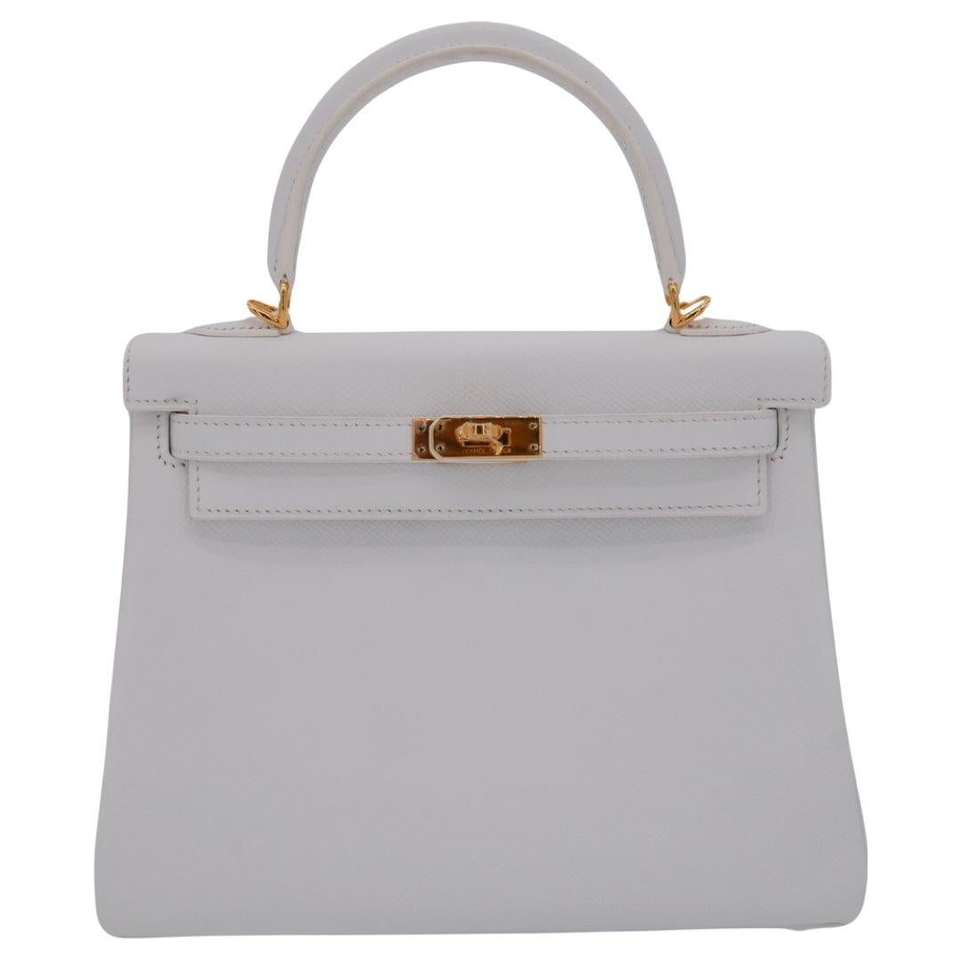 Hermès 25cm Kelly Retourne White Epsom Leather Gold Hardware For Sale