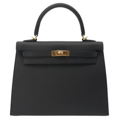 Hermès 25cm Kelly Sellier Black Epsom Leather Gold Hardware