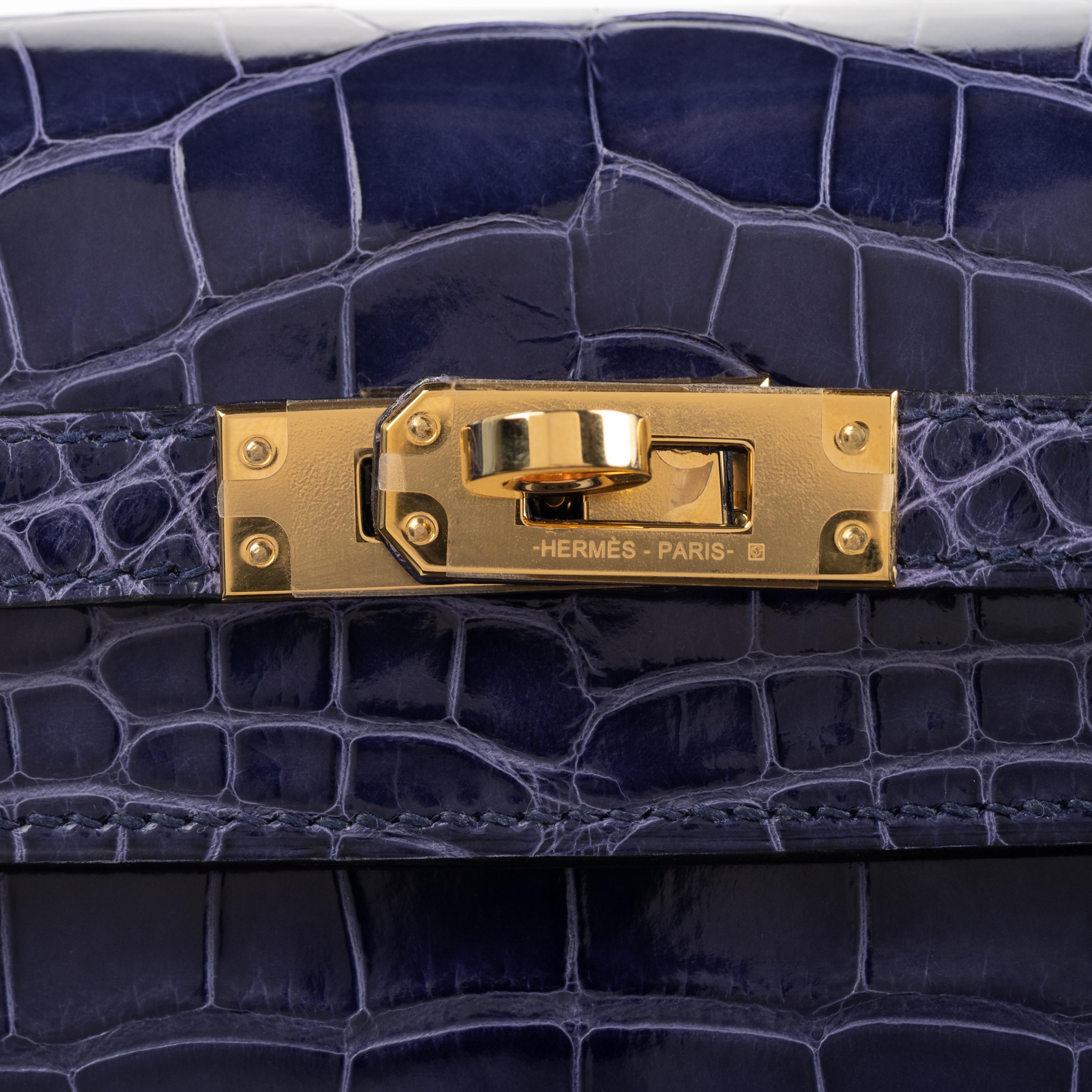 Hermès 25cm Kelly Sellier Bleu Encre Shiny Alligator Gold Hardware 2021 3