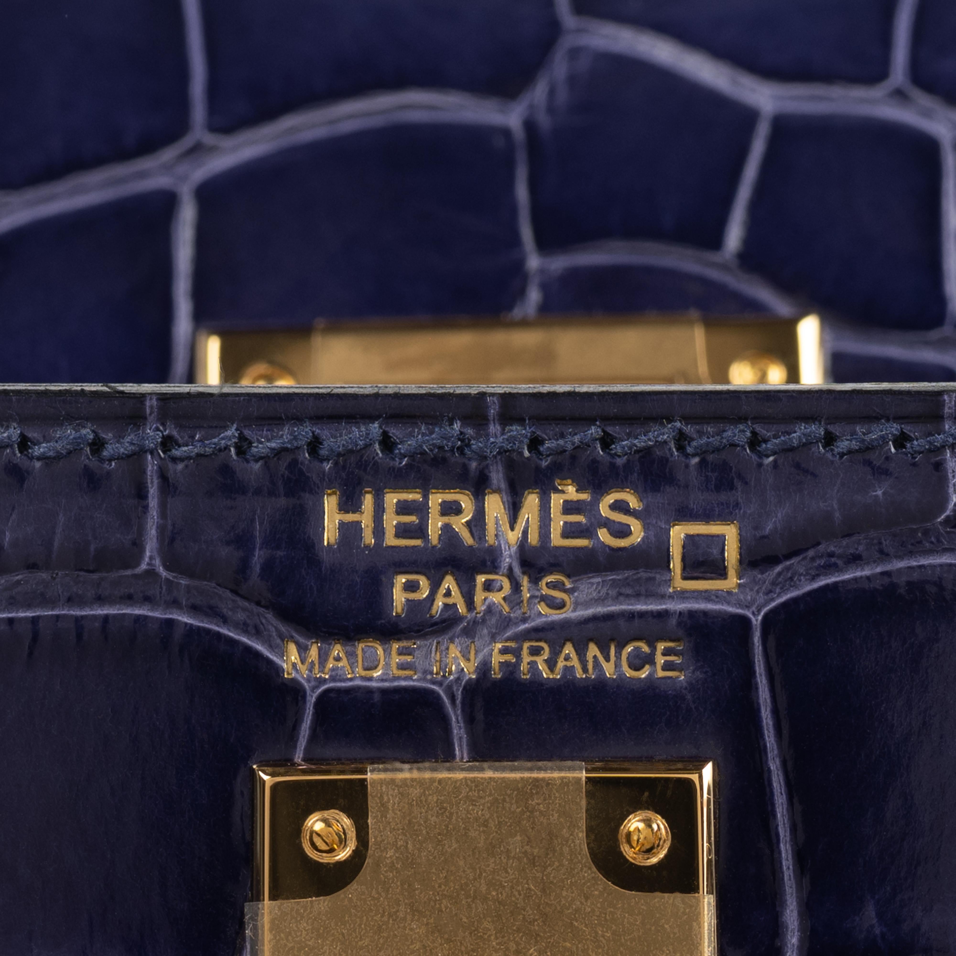 Hermès 25cm Kelly Sellier Bleu Encre Shiny Alligator Gold Hardware 2021 4