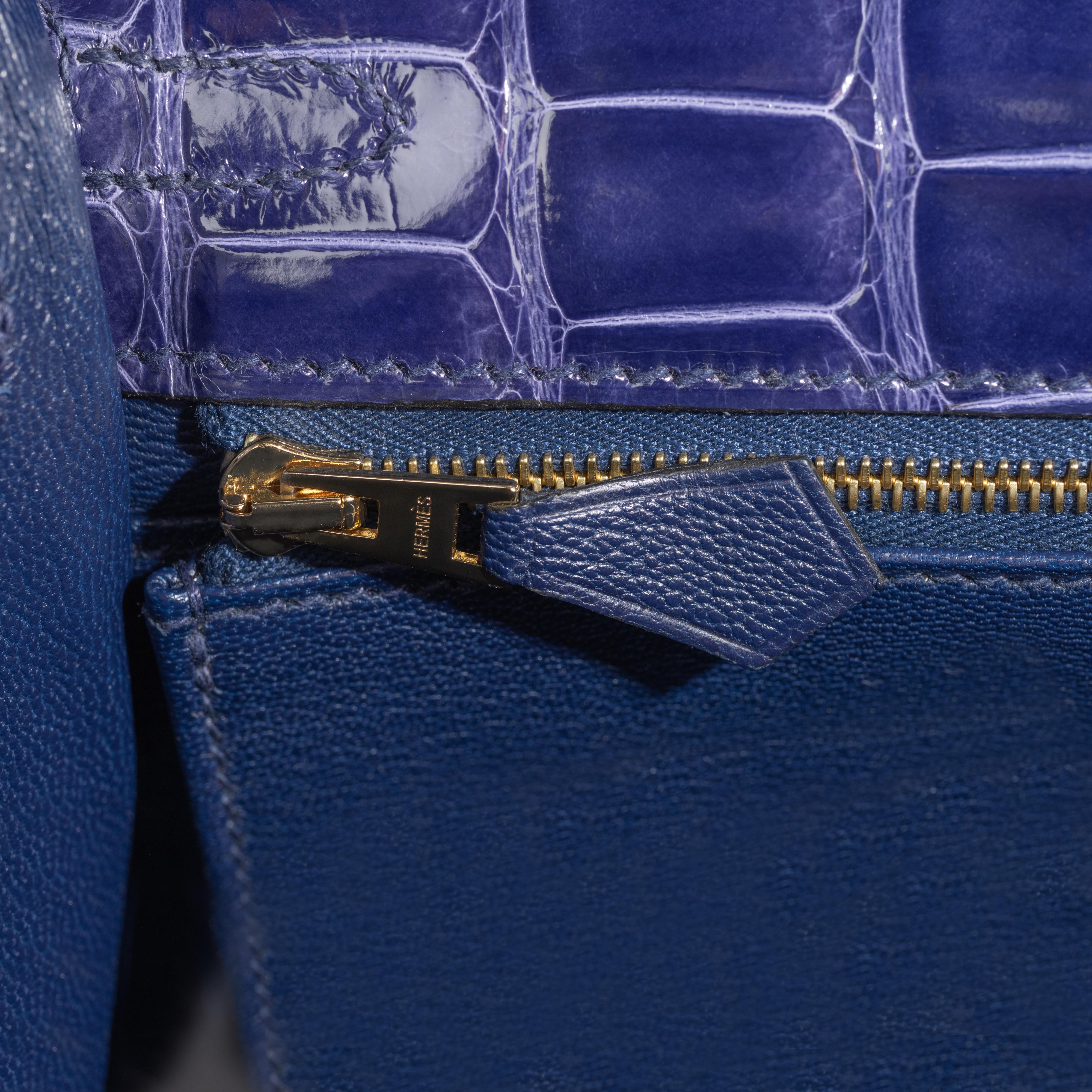 Hermès 25cm Kelly Sellier Bleu Encre Shiny Alligator Gold Hardware 2021 5
