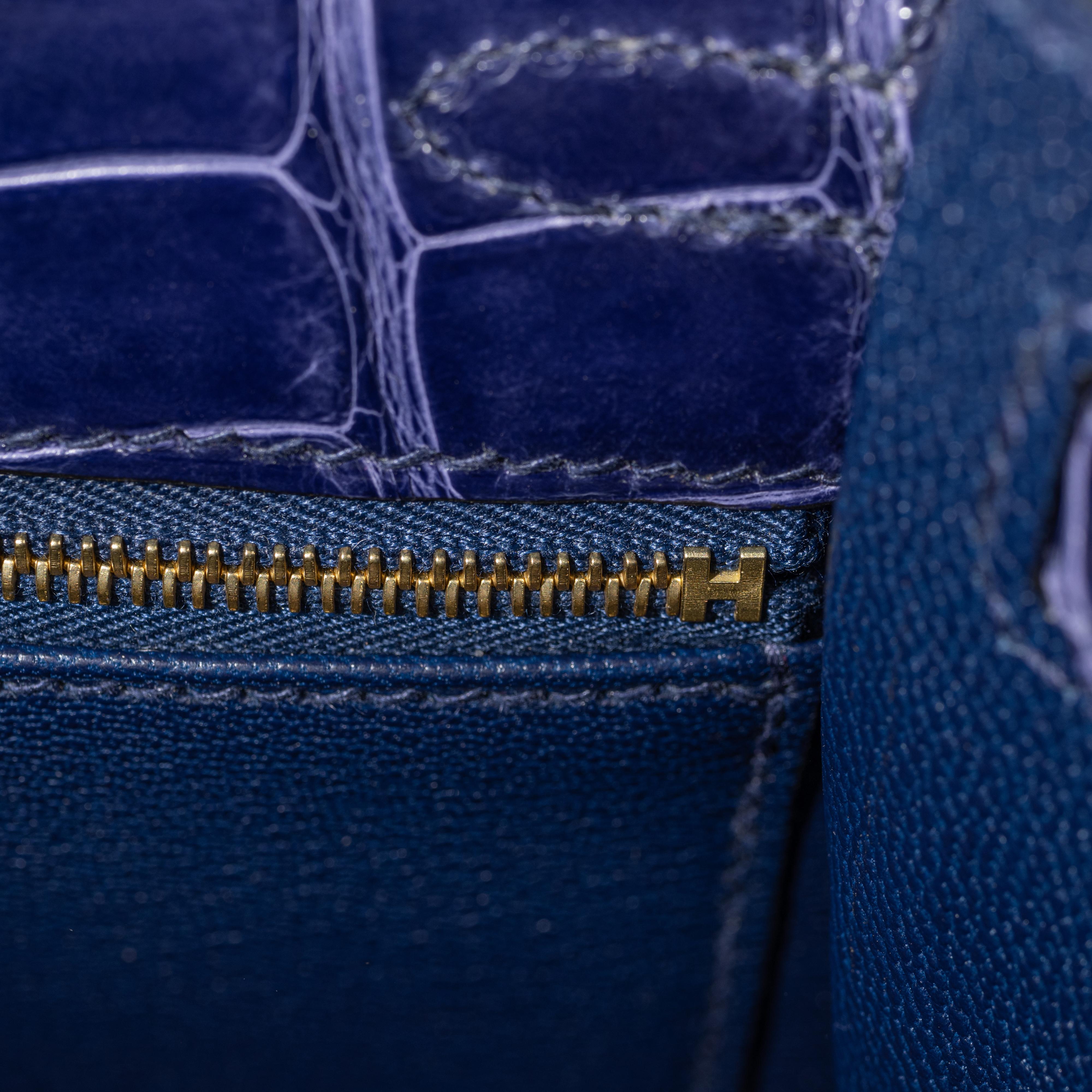 Hermès 25cm Kelly Sellier Bleu Encre Shiny Alligator Gold Hardware 2021 6
