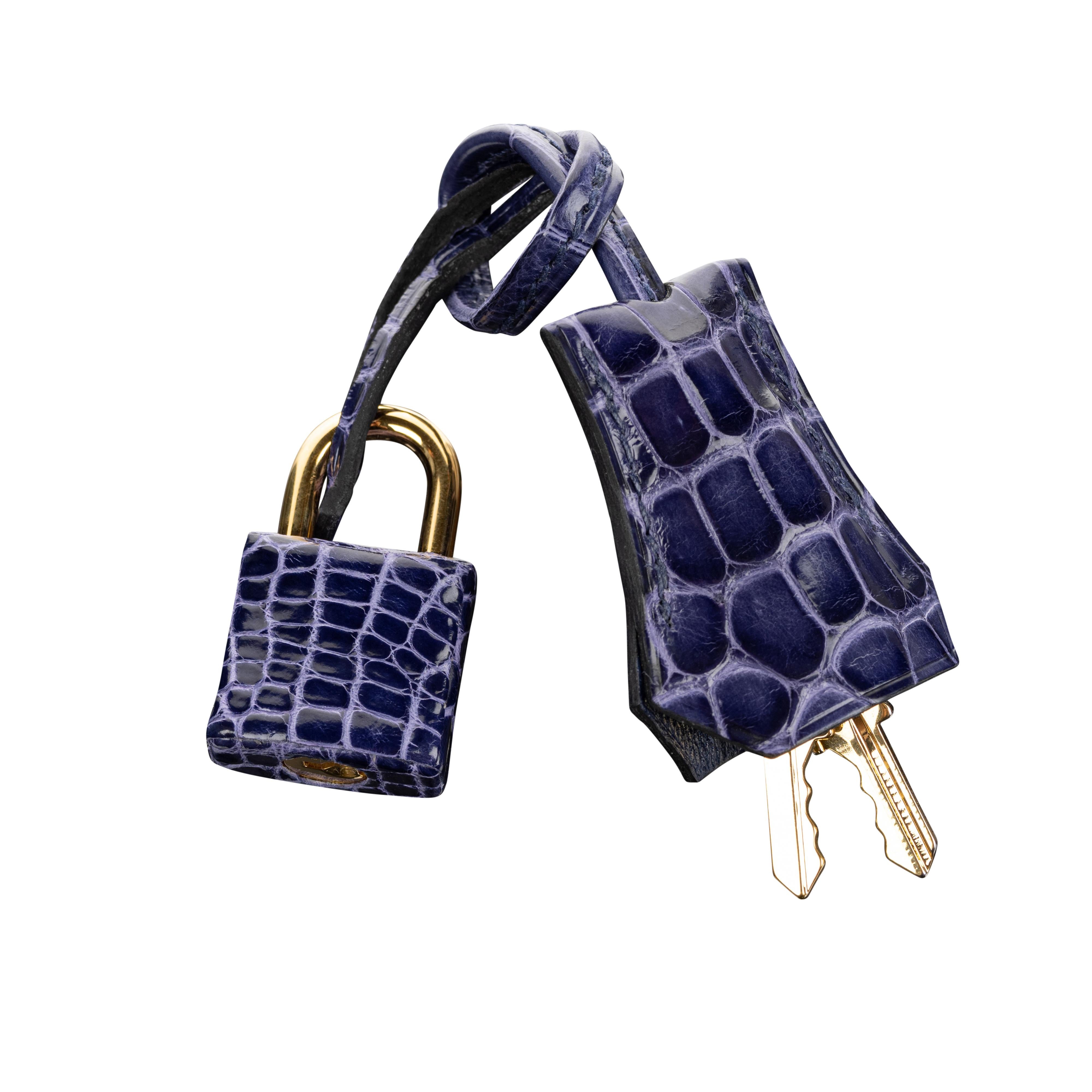 Hermès 25cm Kelly Sellier Bleu Encre Shiny Alligator Gold Hardware 2021 7
