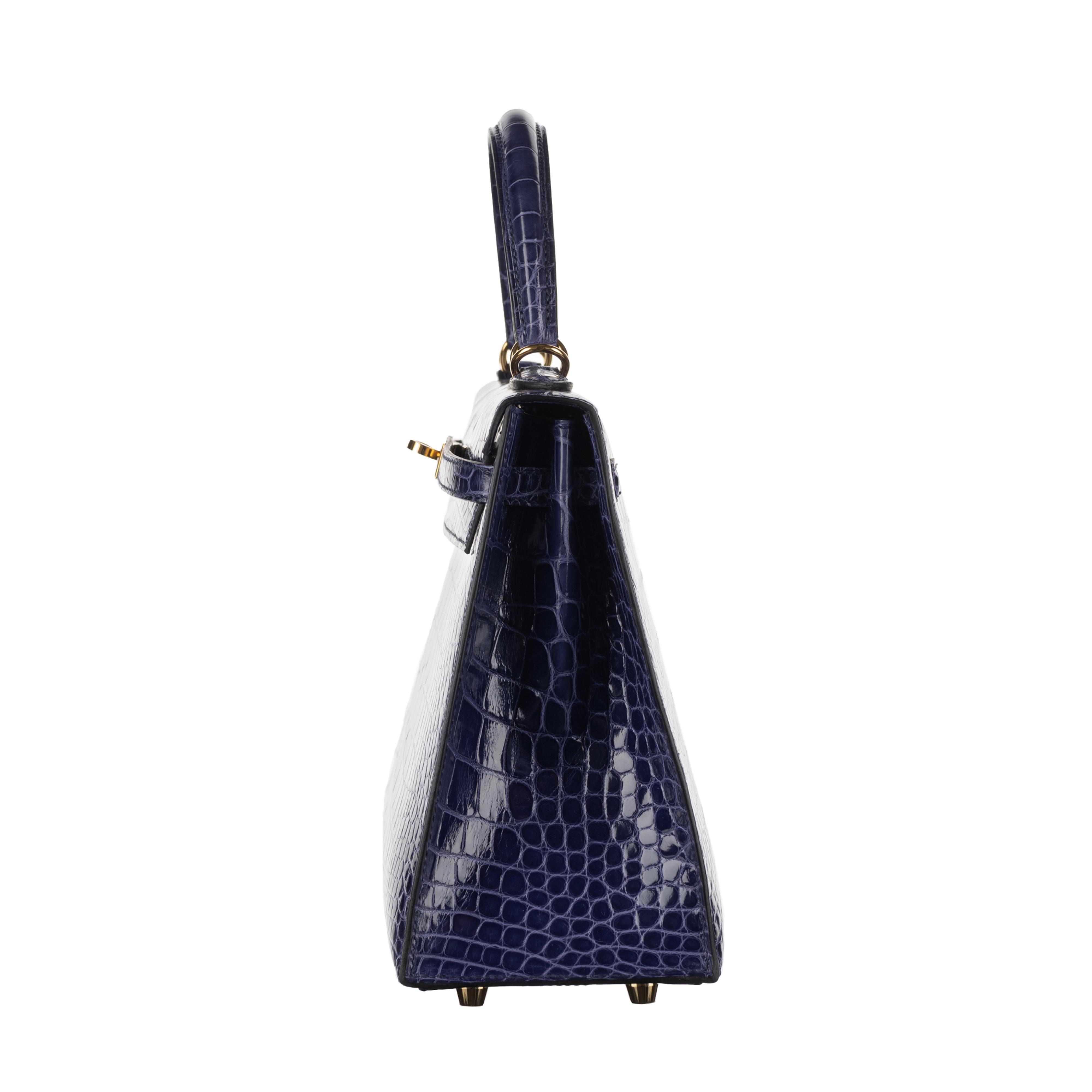 Hermès 25cm Kelly Sellier Bleu Encre Shiny Alligator Gold Hardware 2021 In New Condition In Santa Rosa Beach, FL