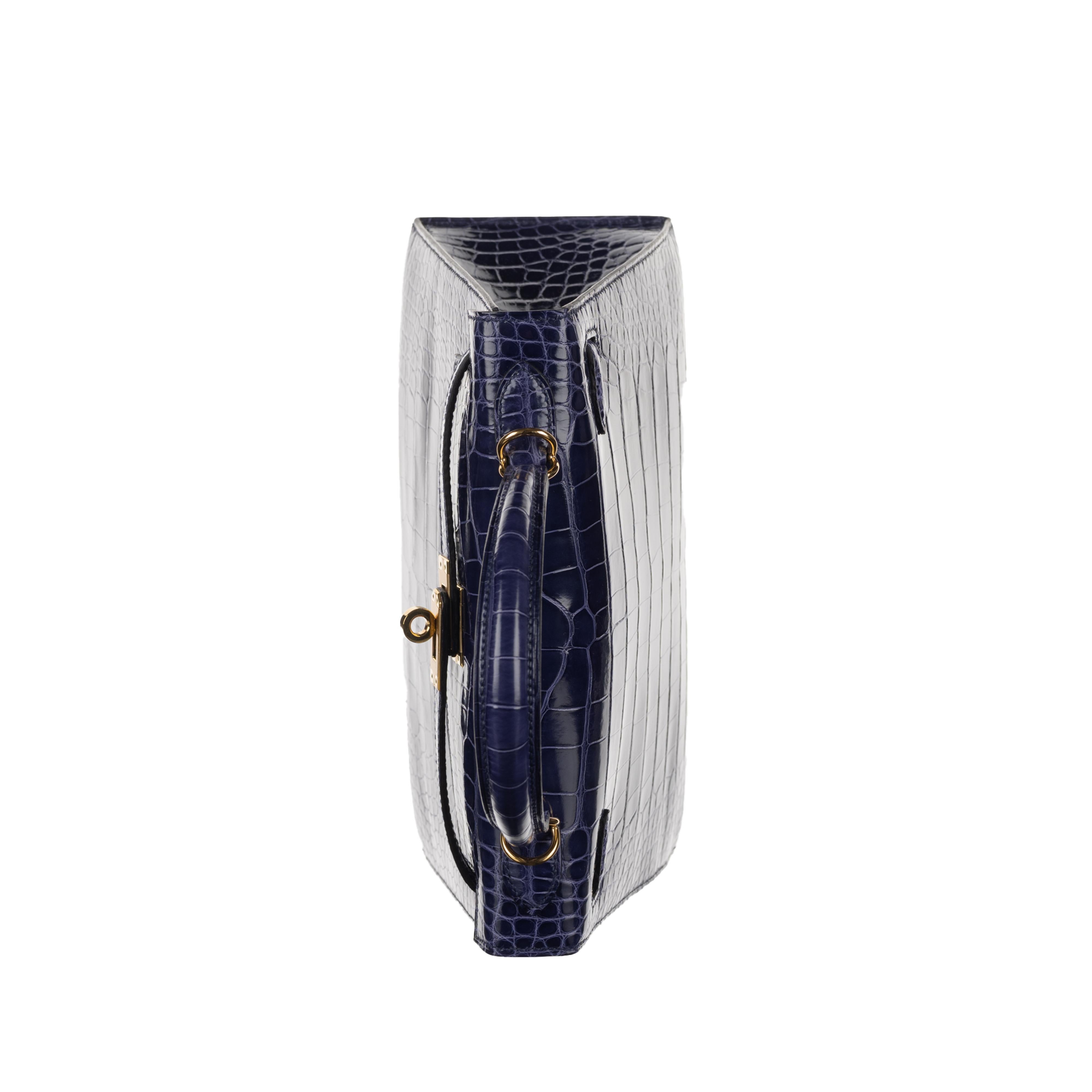 Hermès 25cm Kelly Sellier Bleu Encre Shiny Alligator Gold Hardware 2021 1