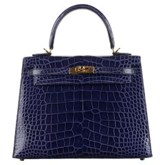 Hermès 25cm Kelly Sellier Bleu Encre Shiny Alligator Gold Hardware 2021