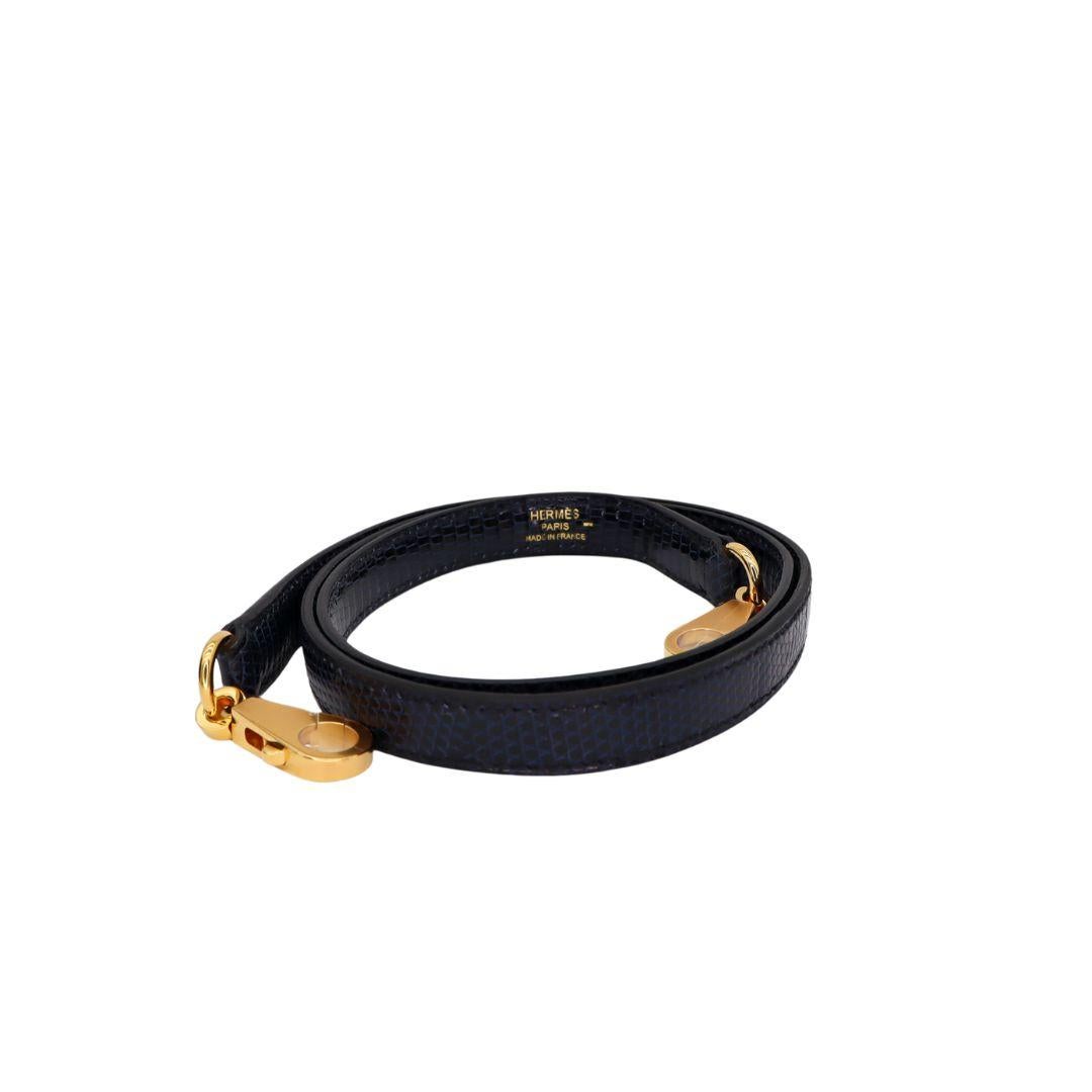 Hermès 25cm Kelly Sellier Bleu Indigo Shiny Lizard Gold Hardware For Sale 4