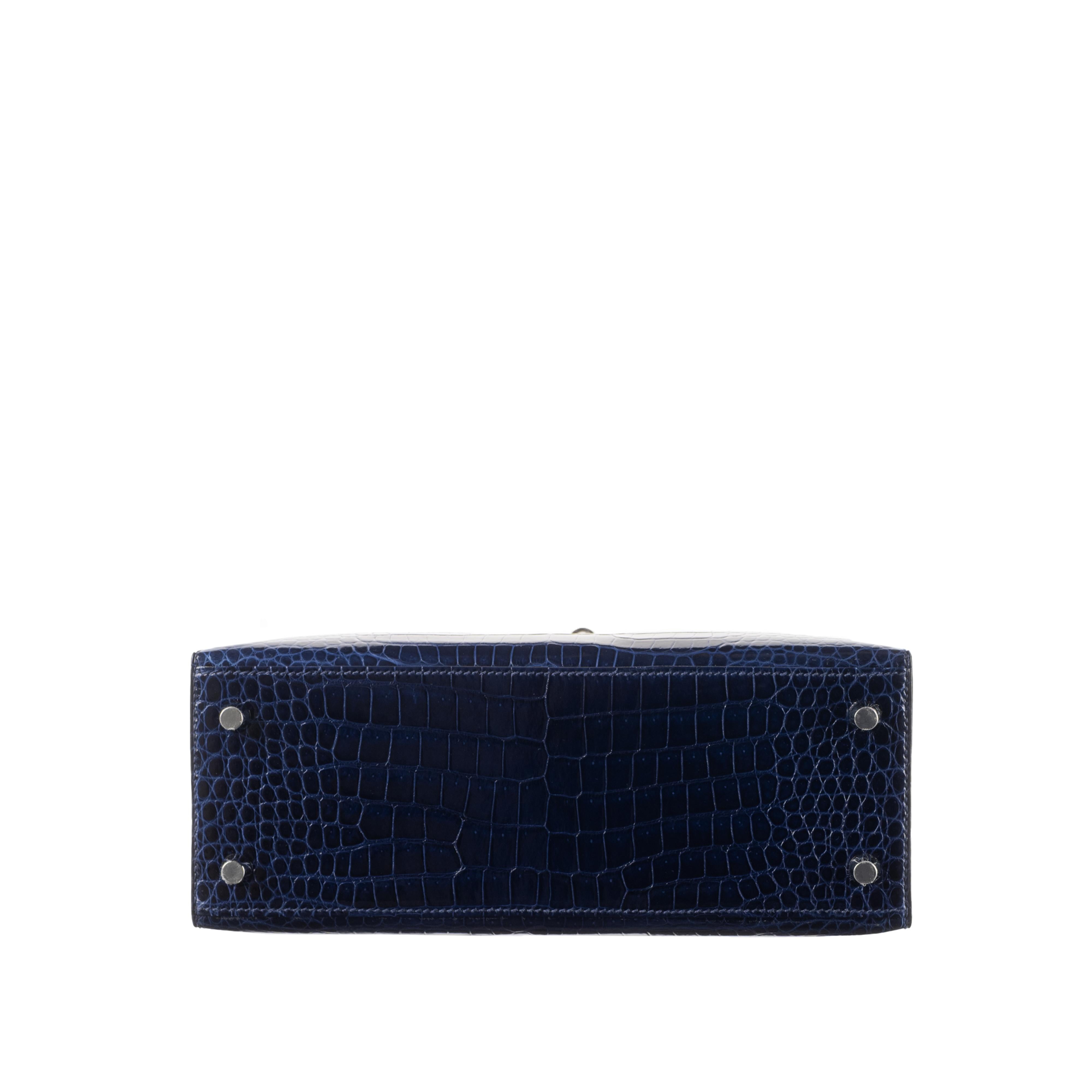 Hermès 25cm Kelly Sellier Bleu Indigo Shiny Nilo Diamond Hardware 2021 2