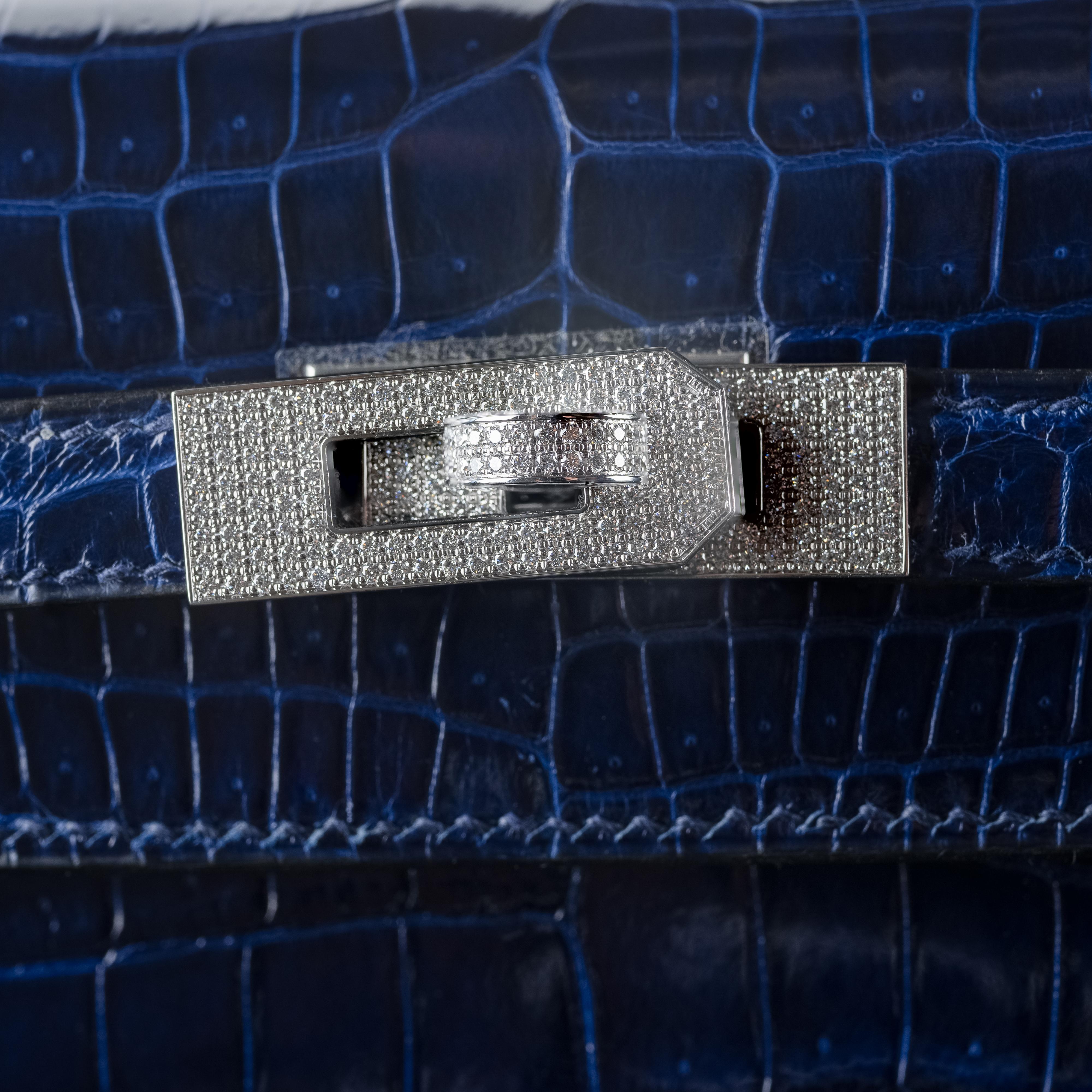 Hermès 25cm Kelly Sellier Bleu Indigo Shiny Nilo Diamond Hardware 2021 4