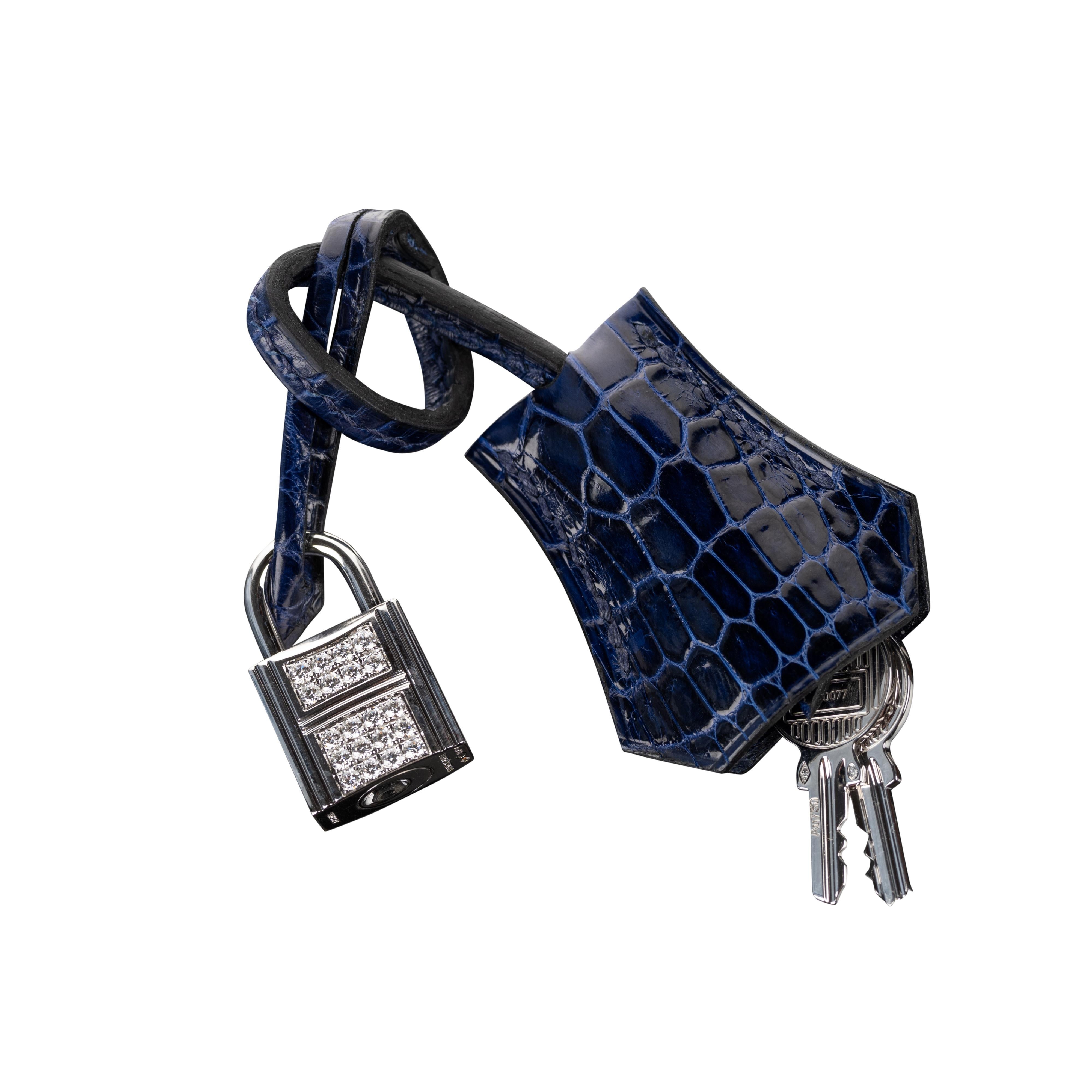Hermès 25cm Kelly Sellier Bleu Indigo Shiny Nilo Diamond Hardware 2021 7