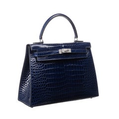 Hermès 25cm Kelly Sellier Bleu Indigo Shiny Nilo Diamond Hardware 2021