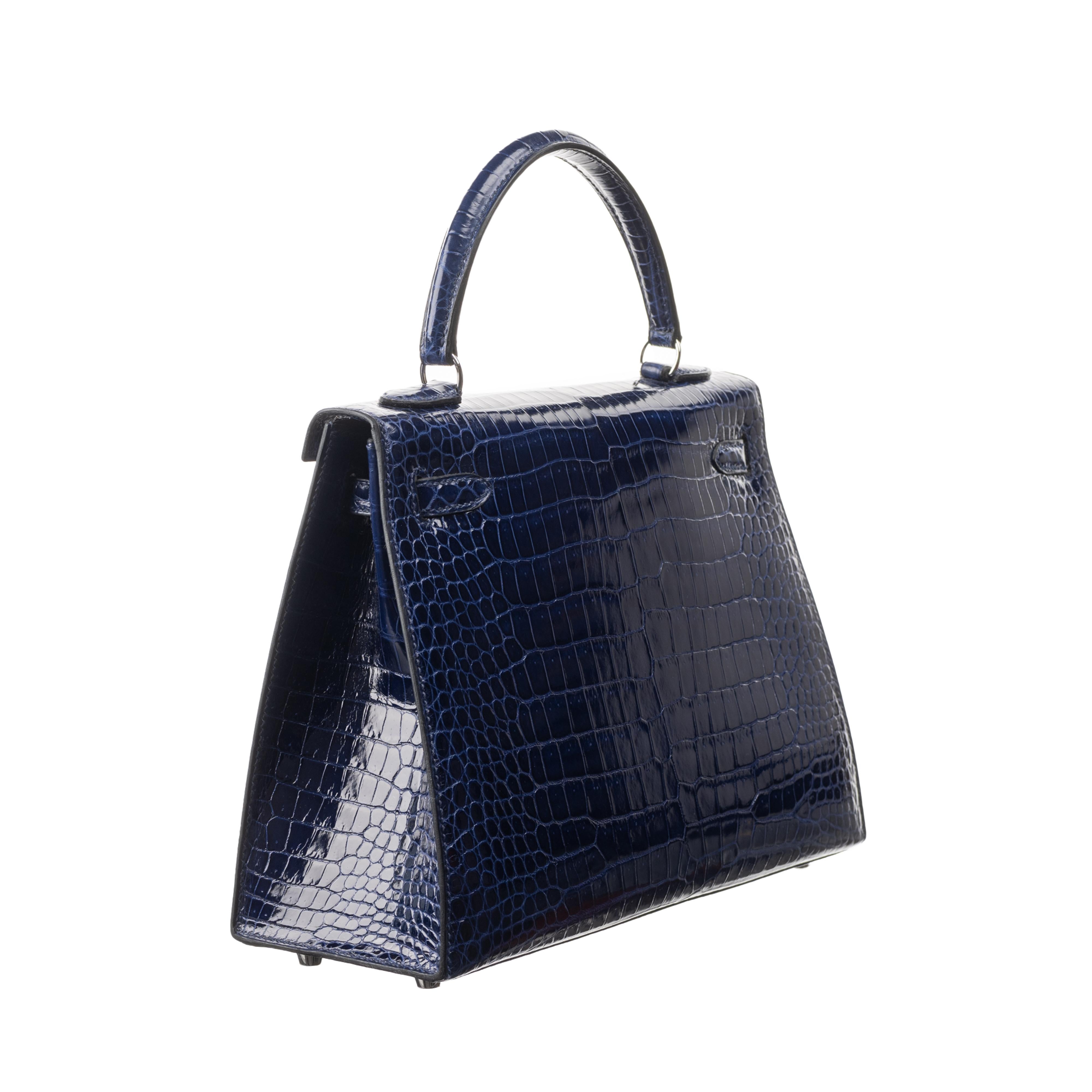 Black Hermès 25cm Kelly Sellier Bleu Indigo Shiny Nilo Diamond Hardware 2021