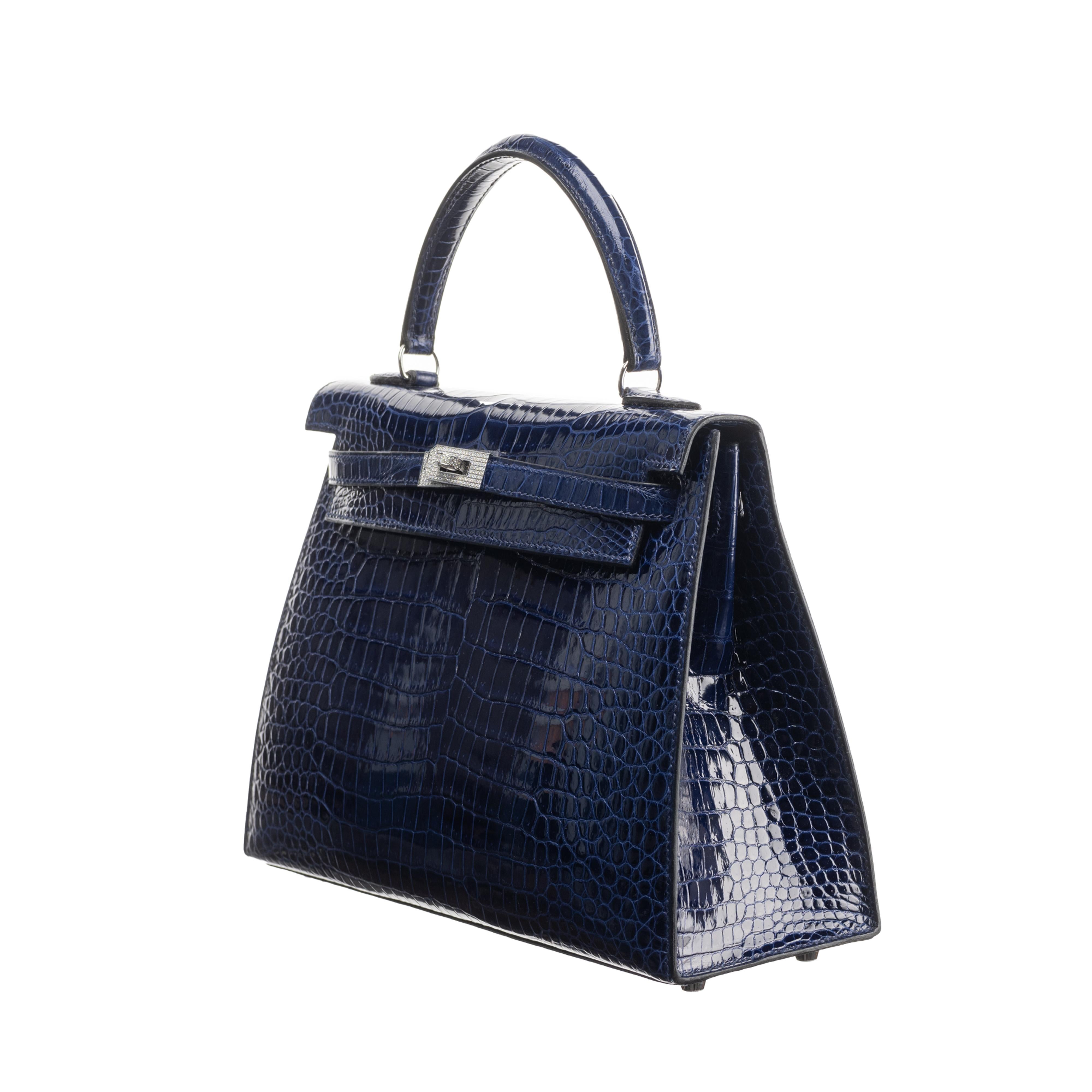 Women's or Men's Hermès 25cm Kelly Sellier Bleu Indigo Shiny Nilo Diamond Hardware 2021