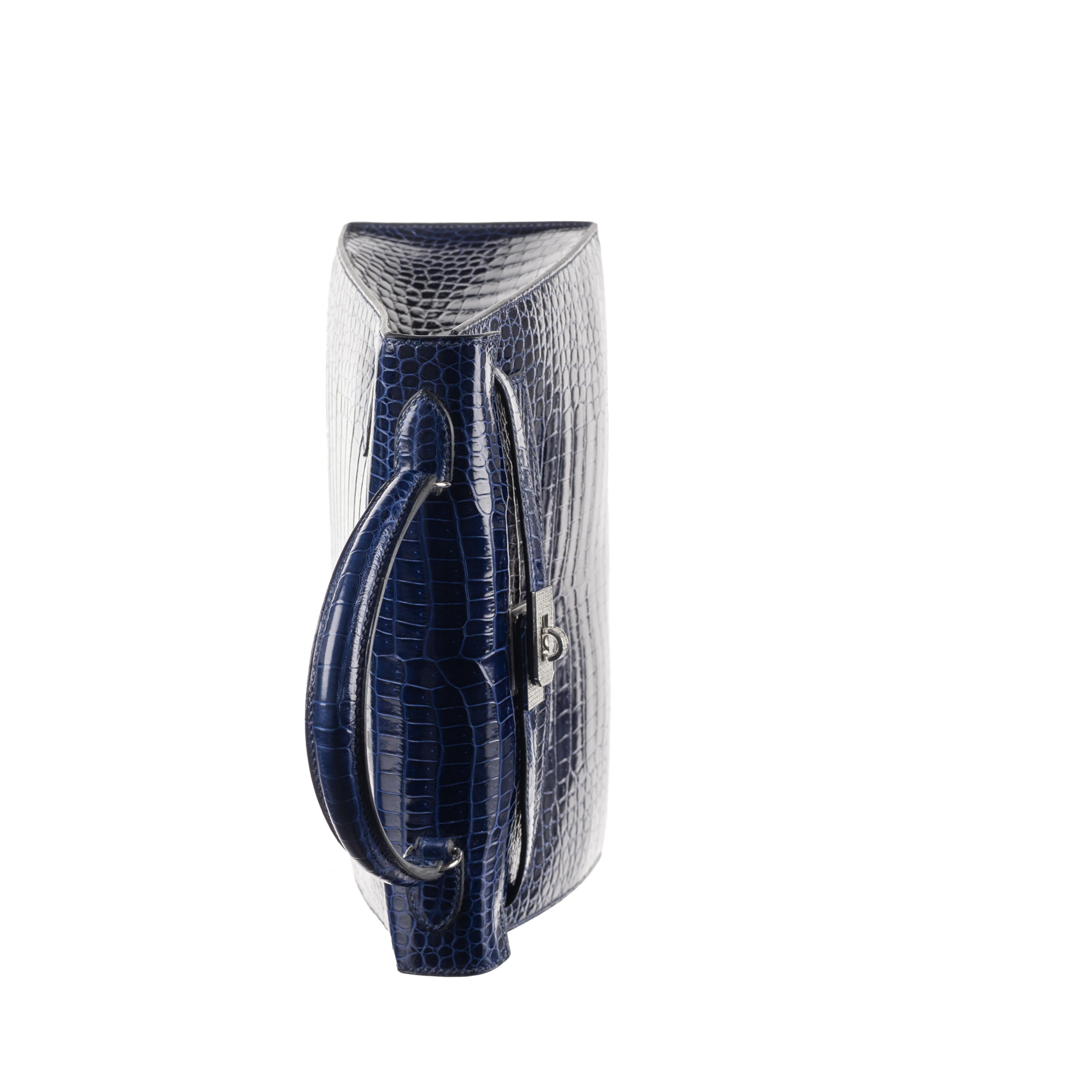 Hermès 25cm Kelly Sellier Bleu Indigo Shiny Nilo Diamond Hardware 2021 1