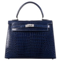 Hermès 25cm Kelly Sellier Bleu Indigo Glänzend Nilo Diamond Hardware 2021