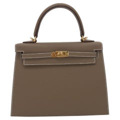Hermès 25cm Kelly Sellier Etoupe Epsom Pelle Hardware Oro