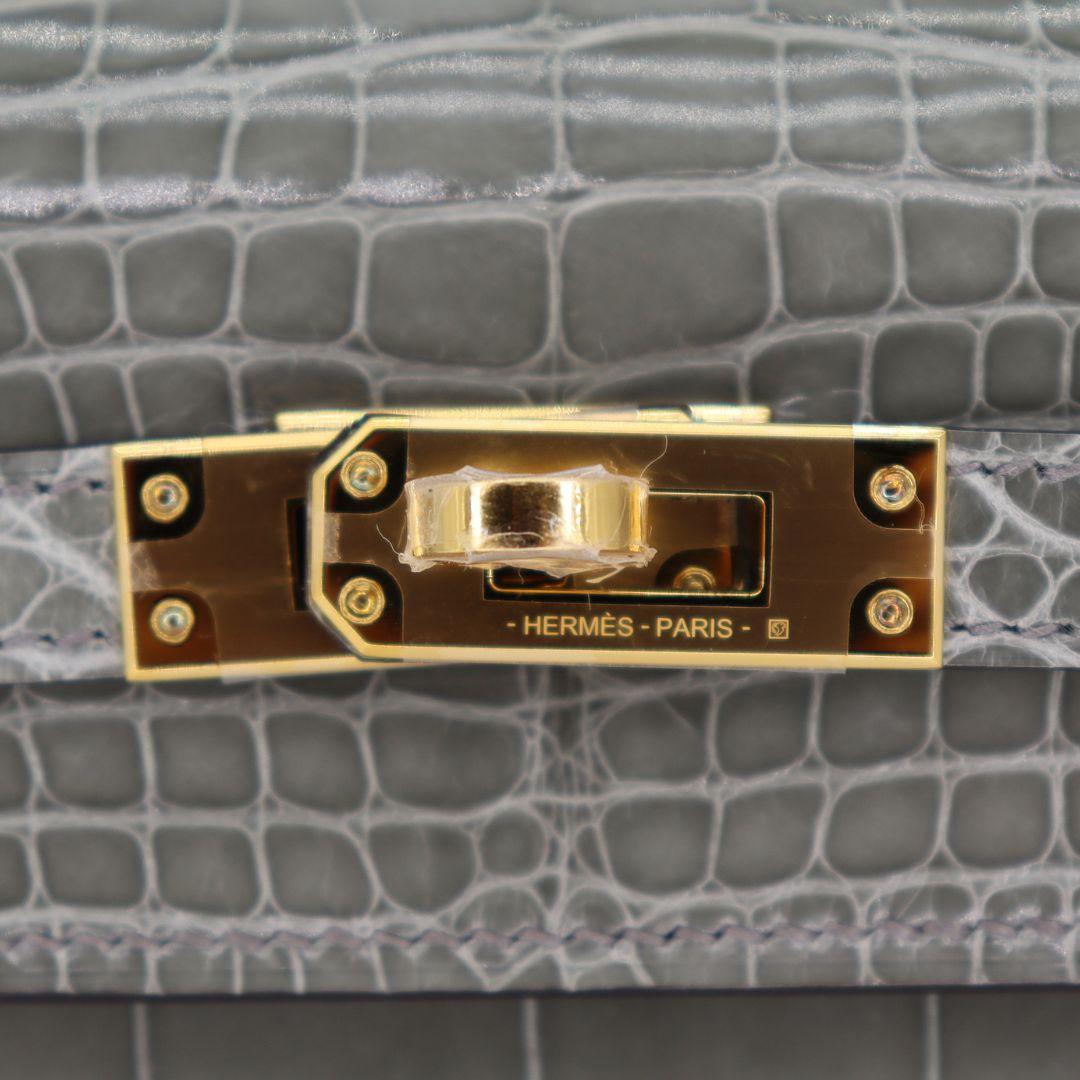 Hermès 25cm Kelly Sellier Gris Cement Shiny Alligator Gold Hardware 1
