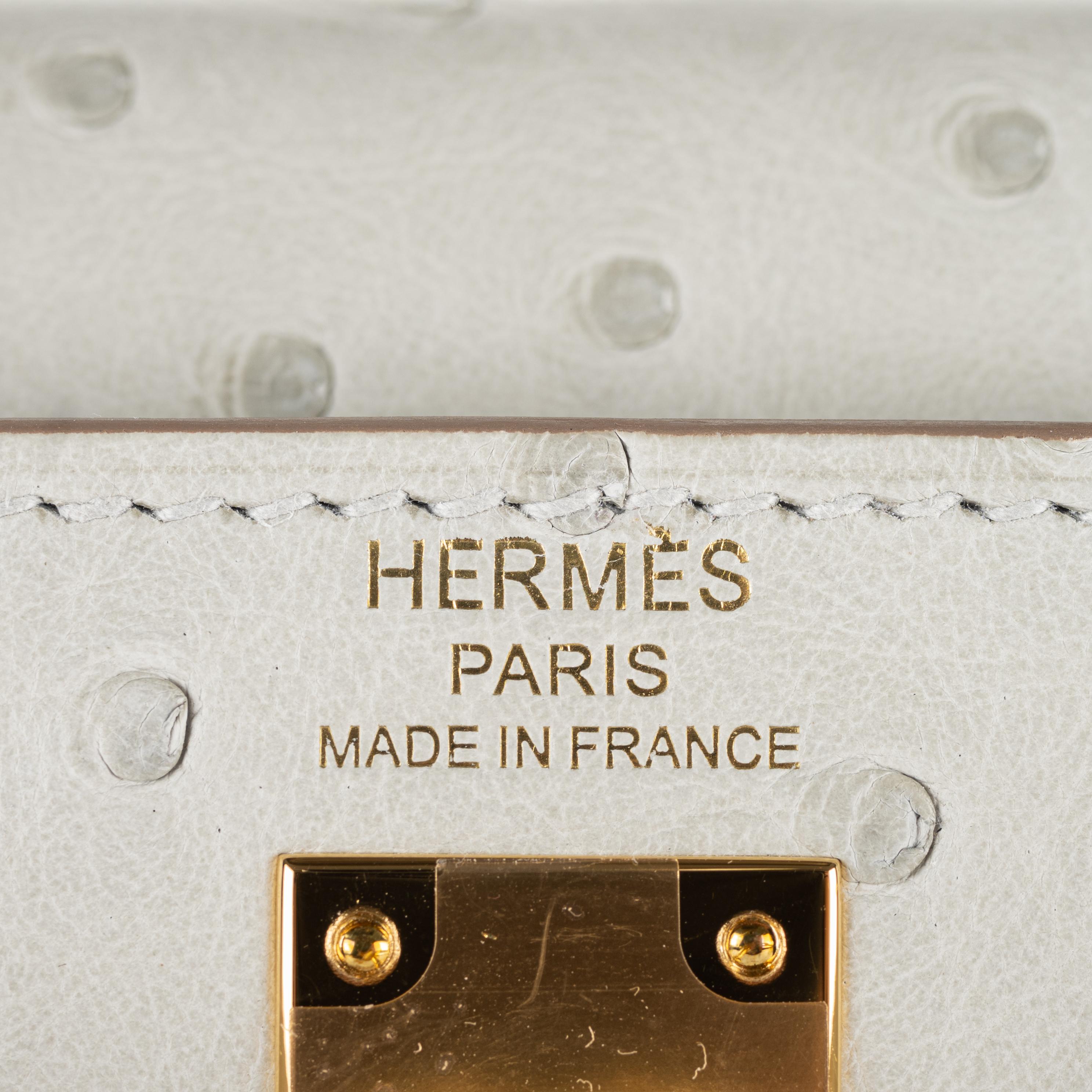 Hermès 25cm Kelly Sellier Gris Perle Ostrich Gold Hardware 2022 5