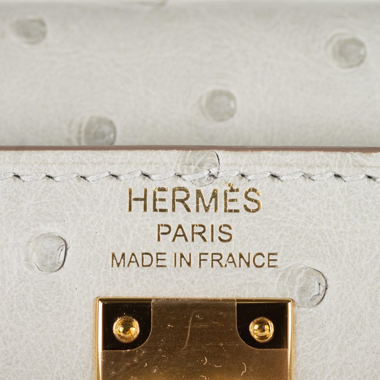Hermes Kelly Handbag Gris Perle Ostrich with Gold Hardware 25