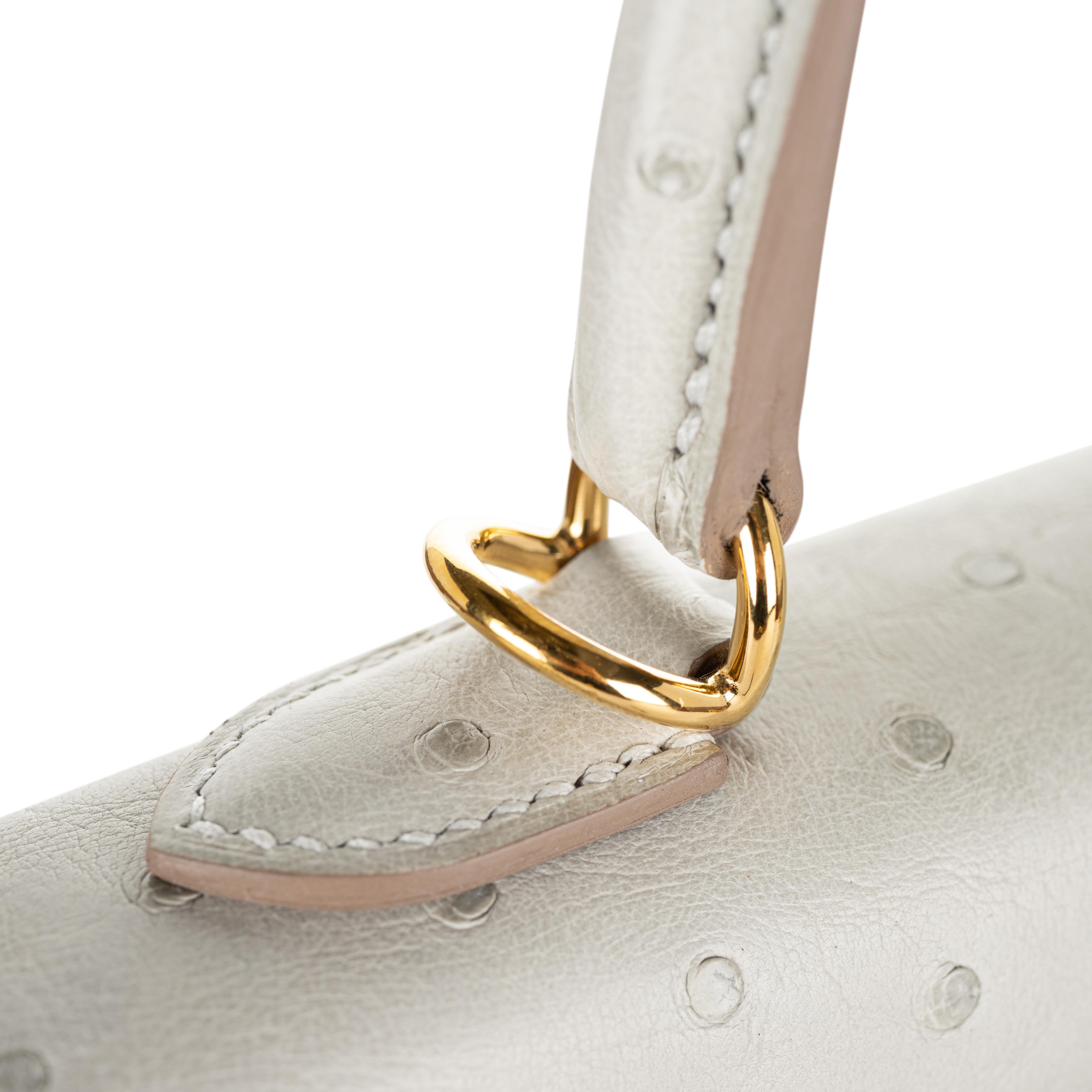 Hermès 25cm Kelly Sellier Gris Perle Ostrich Gold Hardware 2022 6