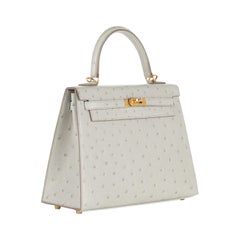 Hermès 25cm Kelly Sellier Gris Perle Ostrich Gold Hardware 2022