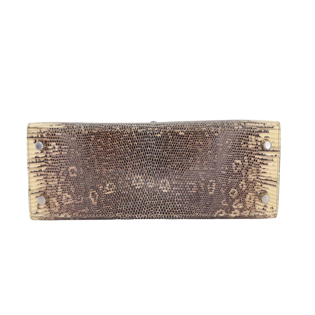 Hermès 25cm Kelly Sellier Ombre Eidechse Palladium Hardware Damen