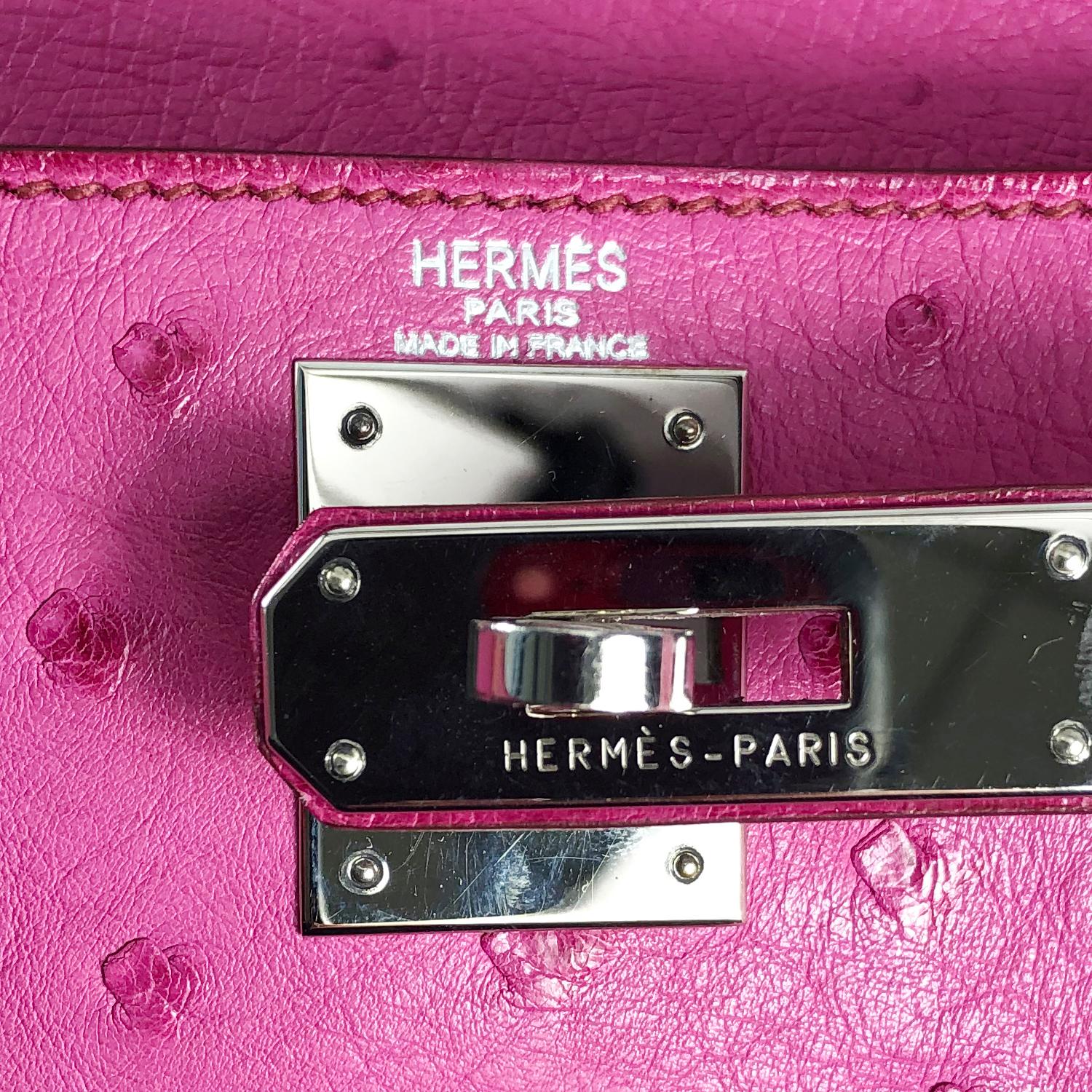 Rosa Borsa Kelly Hermes 25cm in struzzo in vendita