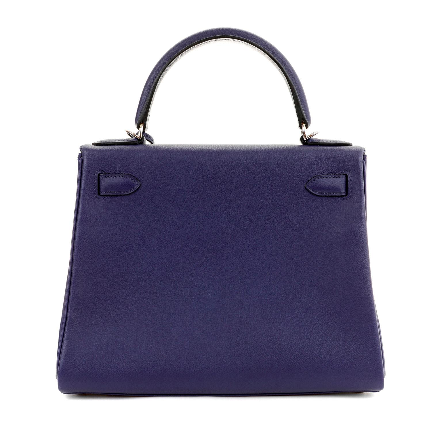 Women's Hermès 28 cm Midnight Blue Epsom  Kelly Sellier with Violet Interior For Sale