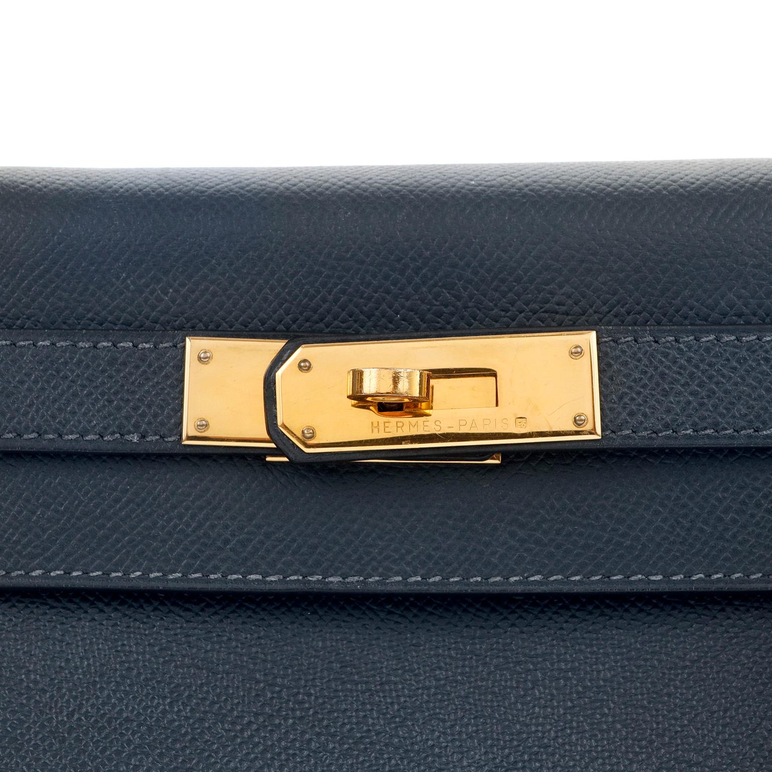 Black Hermès 28 cm Midnight Blue Epsom Leather Kelly Gold Hardware