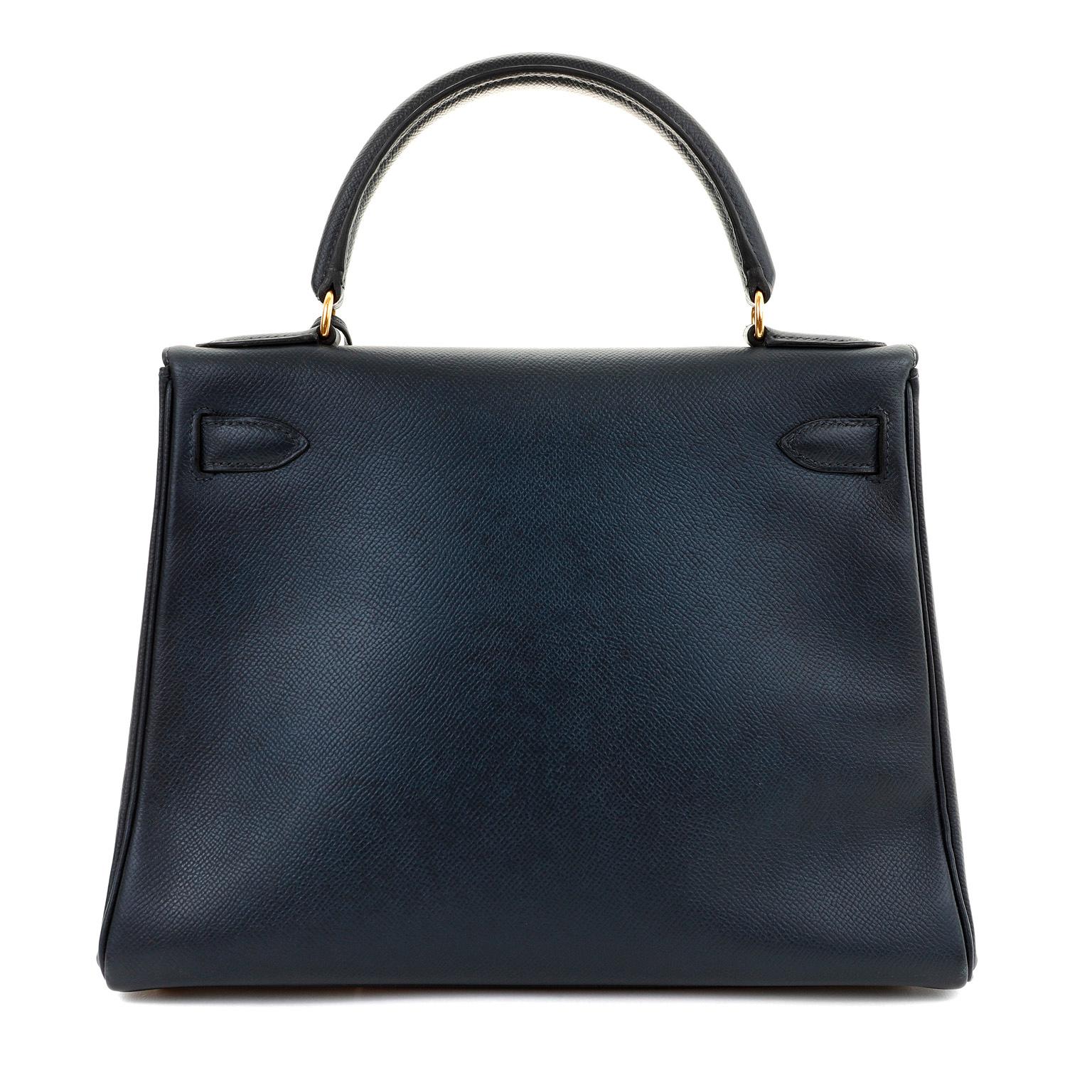 Hermès 28 cm Midnight Blue Epsom Leather Kelly Gold Hardware In Excellent Condition In Palm Beach, FL