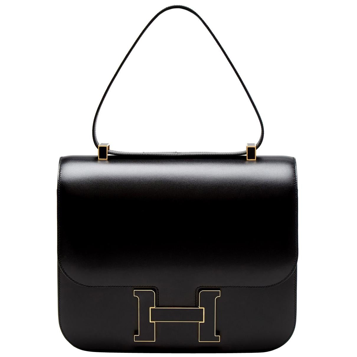 Hermes 29cm Box Leather Cartable Constance Tote For Sale