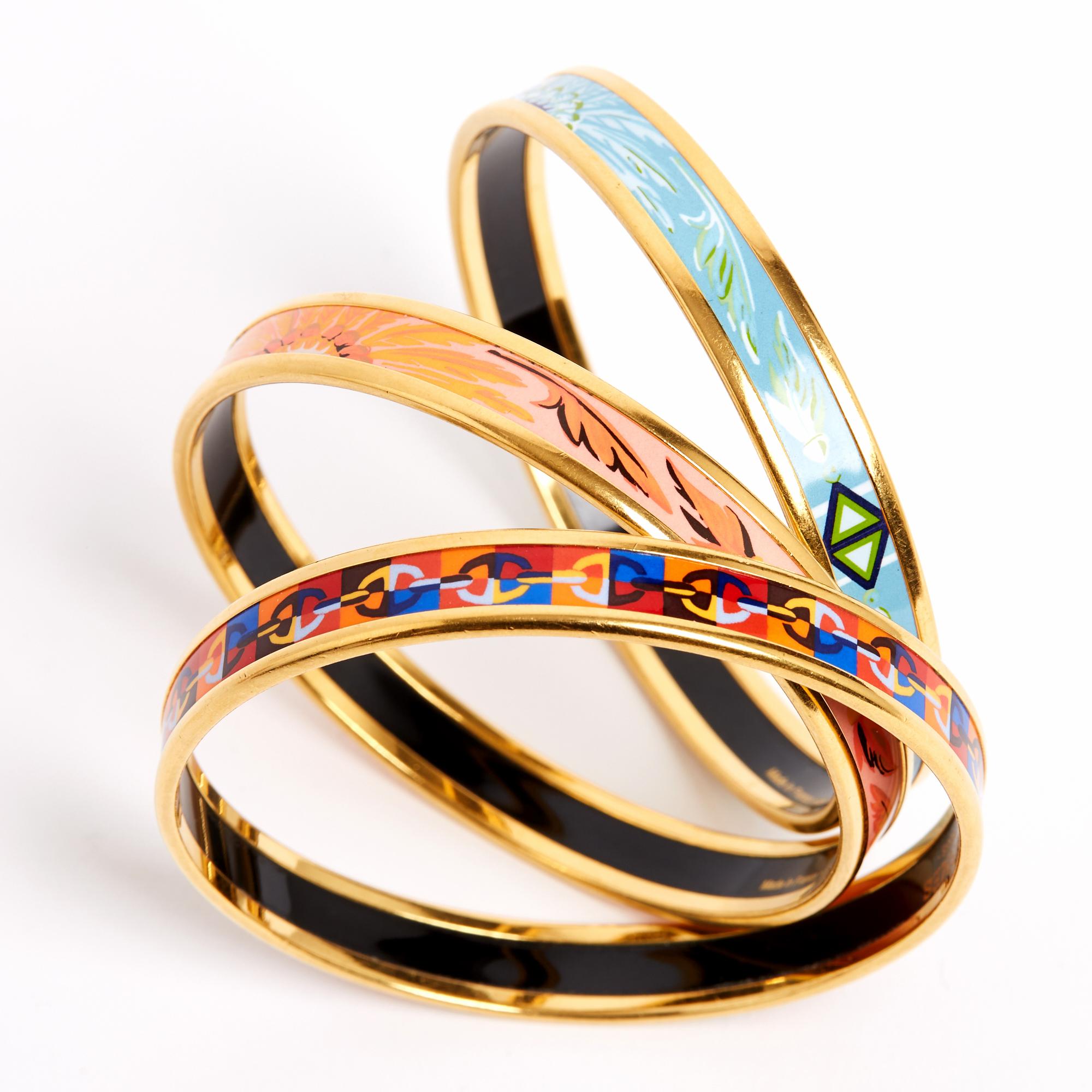 da uomo o donna Hermès 3 Bracciale Fin Email Imprime 65 Smalto stampato Bangle stretto x 3 Hermès in vendita