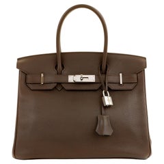 Hermès 30 cm Deep Brown Evergrain Birkin with Palladium