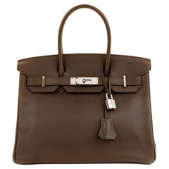  Hermès 30 cm Deep Brown Evergrain Birkin mit Palladium