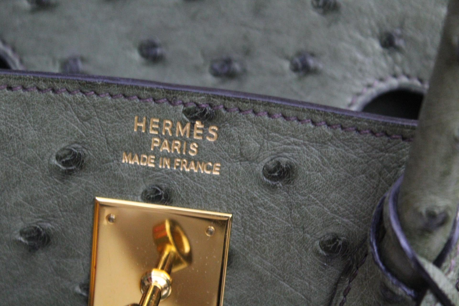 Black Hermes 30 cm Green Leather Birkin Bag