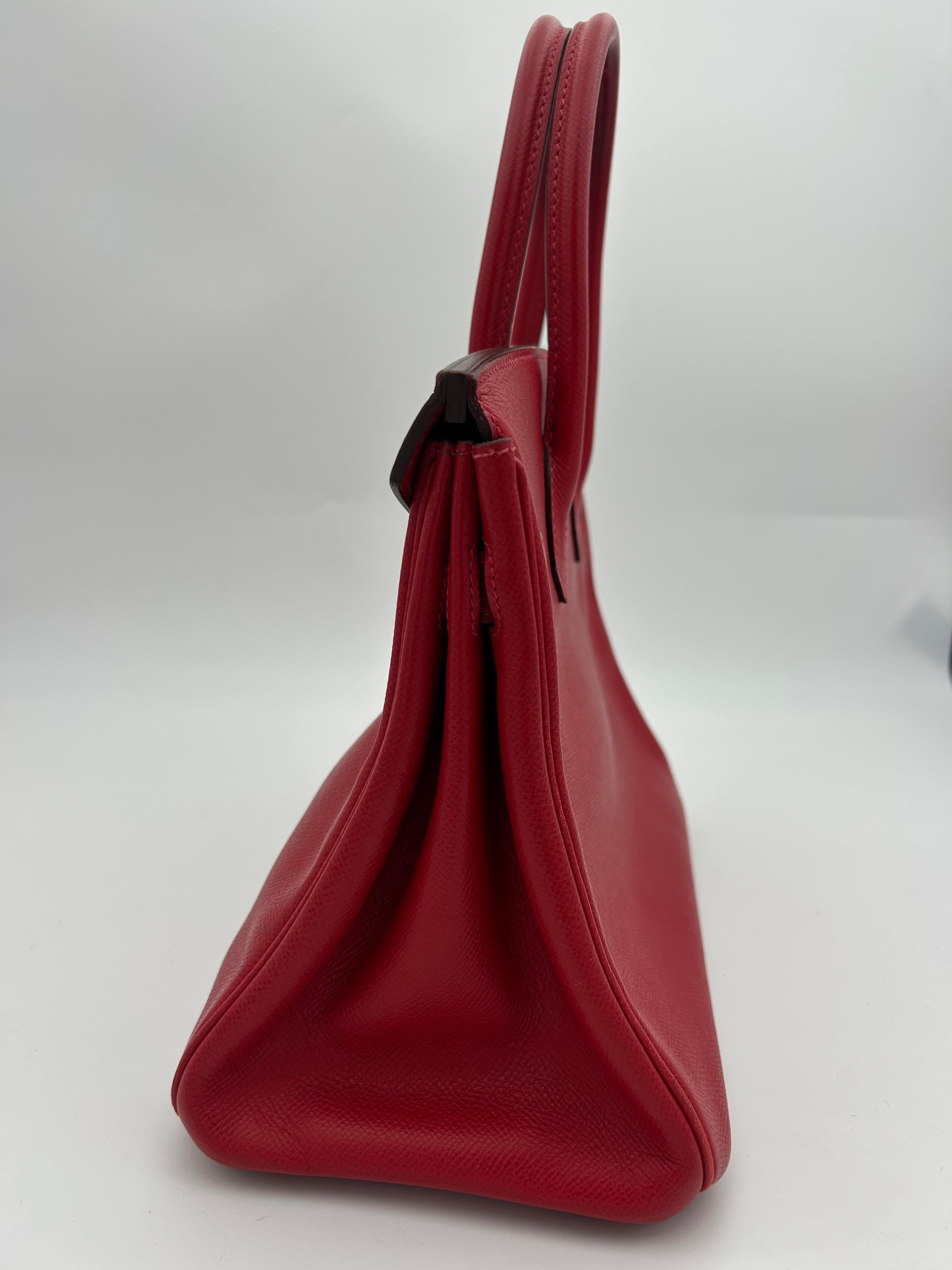 Women's or Men's Hermès 30 Rouge Garance Epsom Leather Birkin 2015 For Sale
