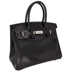 Hermès 30cm Birkin Black Box Calf Leather Palladium Hardware