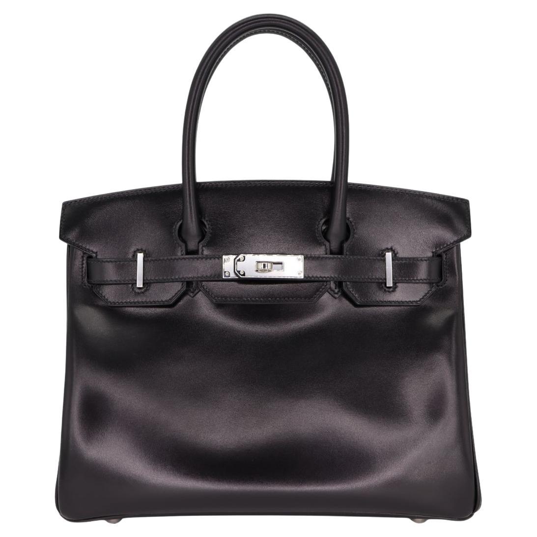 Hermès 30cm Birkin Black Box Cuir de veau Palladium Hardware en vente