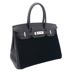 Hermès 30cm Birkin Black Côte à Côte Tuffetage Caban Swift Leather Palladium