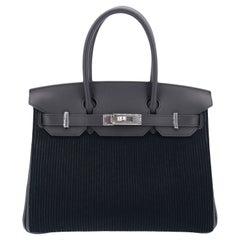 Hermès 30cm Birkin Black Côte à Côte Tuffetage Caban Swift Leather Palladium