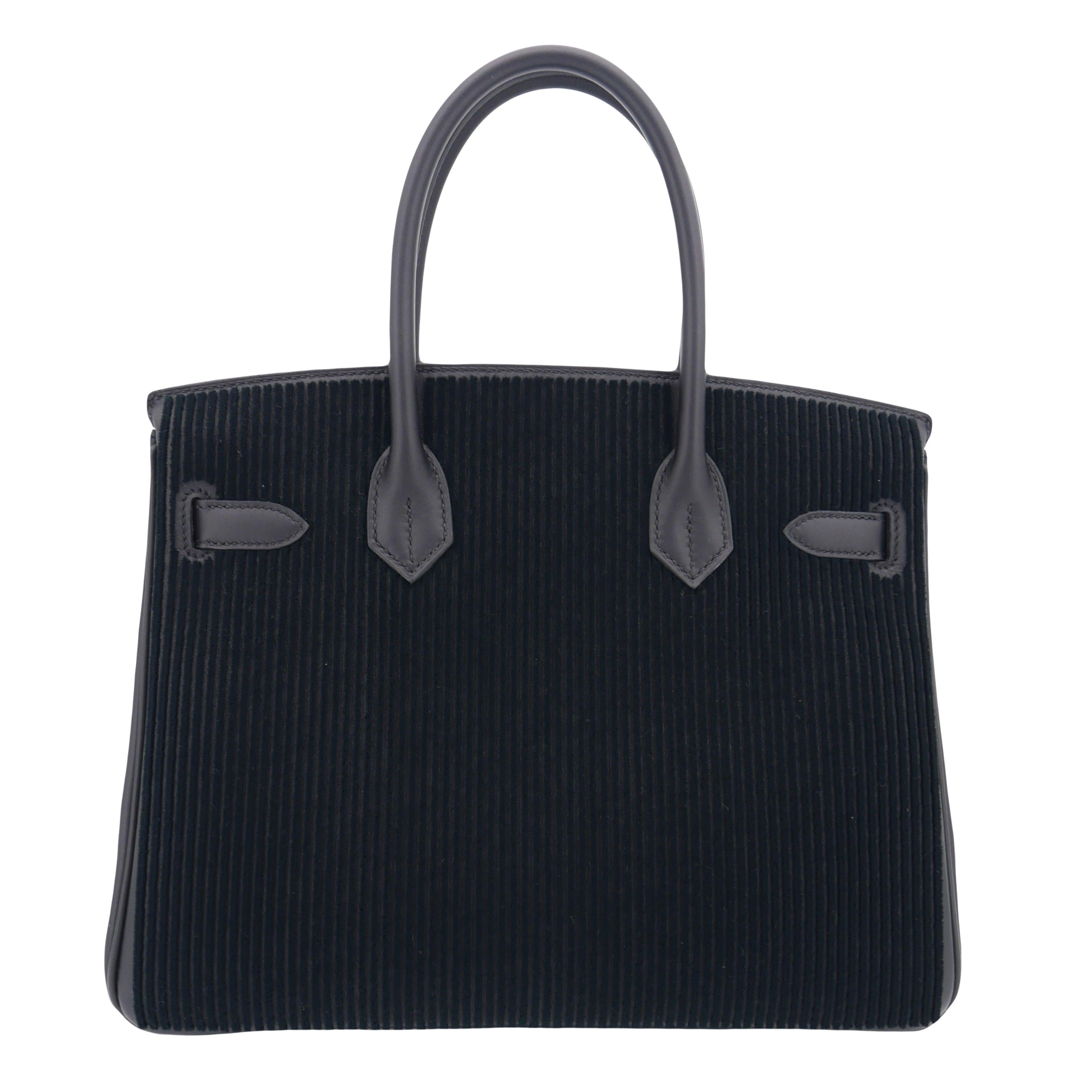 Hermès 30cm Birkin Black Côte à Côte Tuffetage Caban Swift Palladium Hardware In New Condition In Santa Rosa Beach, FL