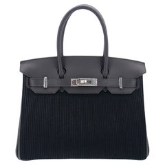 Hermès 30cm Birkin Black Côte à Côte Tuffetage Caban Swift Palladium Hardware