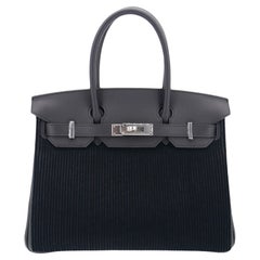 Hermès 30cm Birkin Noir Côte à Côte Tuffetage Caban Swift Palladium Hardware