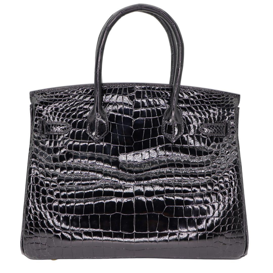 Hermès 30cm Birkin Black Shiny Crocodile Porosus Gold Hardware In New Condition For Sale In Santa Rosa Beach, FL